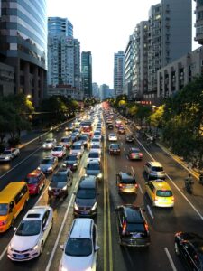 Vehicles traveling on a Connecticut roadway at night