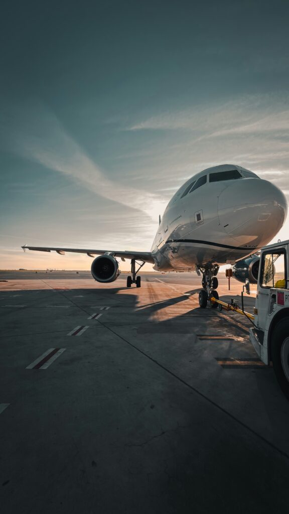 Commercial aircraft on an airport tarmac