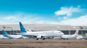 Commercial passenger aircraft on an airport runway
